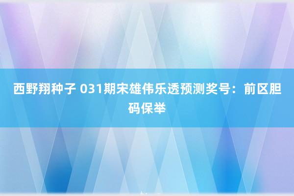 西野翔种子 031期宋雄伟乐透预测奖号：前区胆码保举