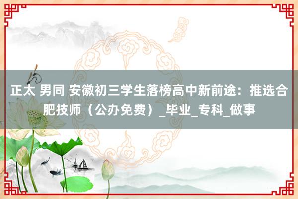 正太 男同 安徽初三学生落榜高中新前途：推选合肥技师（公办免费）_毕业_专科_做事