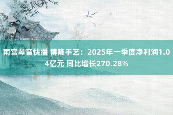 雨宫琴音快播 博隆手艺：2025年一季度净利润1.04亿元 同比增长270.28%