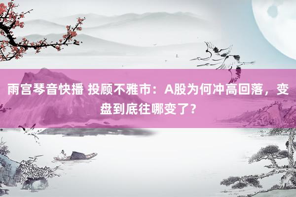 雨宫琴音快播 投顾不雅市：A股为何冲高回落，变盘到底往哪变了？